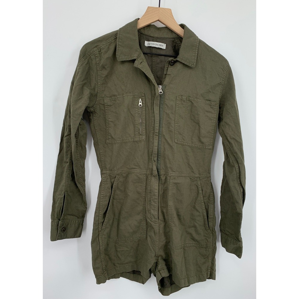 Outerknown Romper Womens XS Olive Green‎ Organic Cotton Linen Long Sleeve